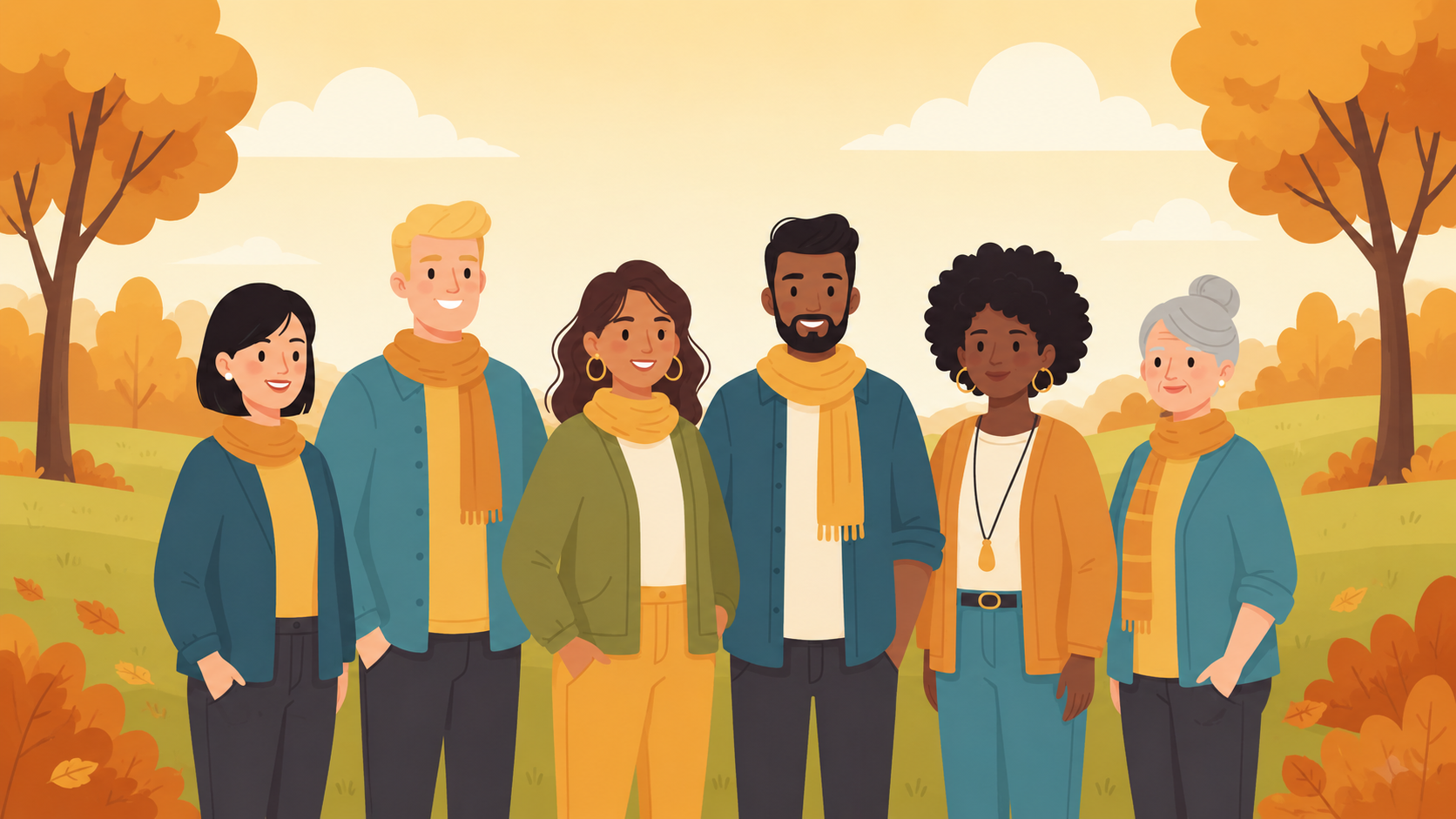 Illustration of volunteers gathered at a community event